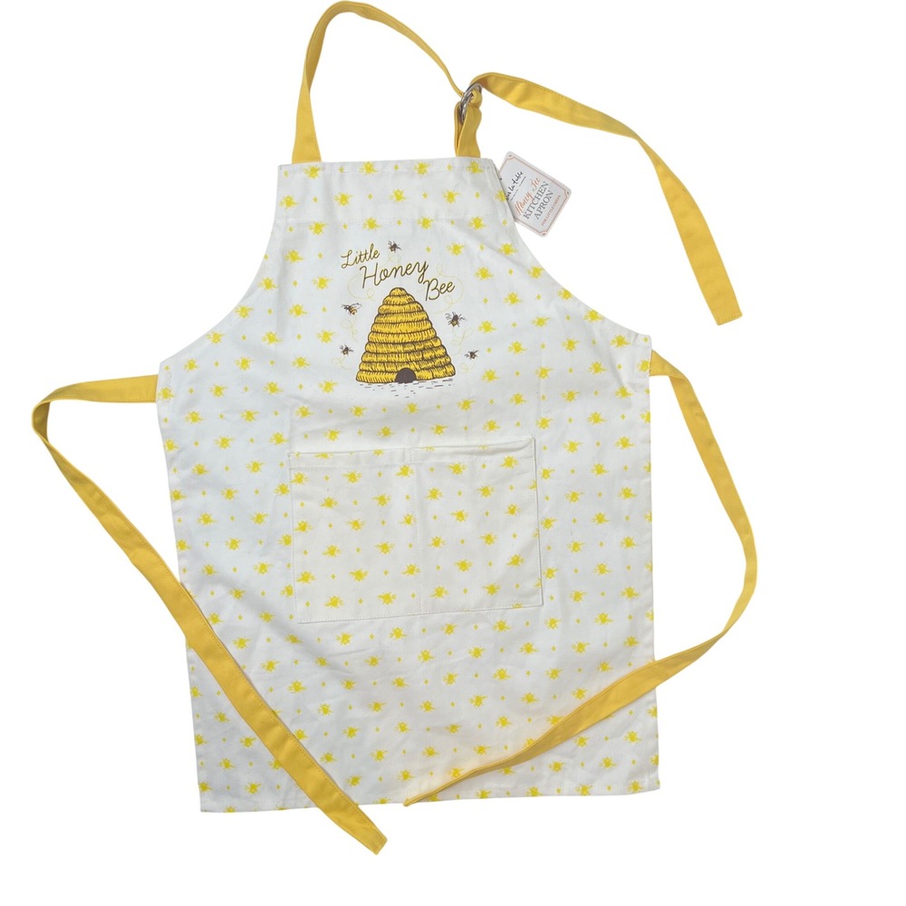 Sur La Table Kids Honey Bee Kitchen Apron White Yellow Cotton Ages 3-10 NWT
